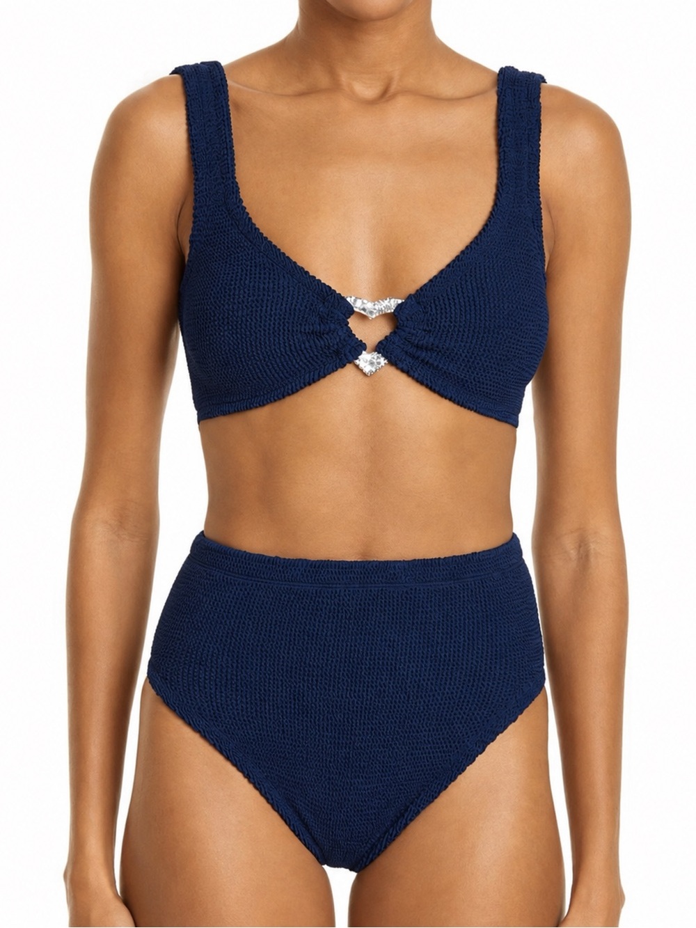 New Hunza G Jessica Heart Space Blue Crinkle Bikini Set Swimsuit Heart NEW